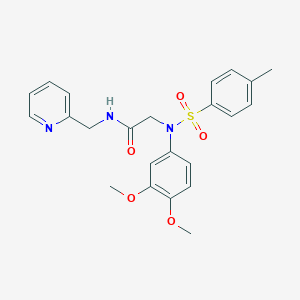 molecular formula C23H25N3O5S B299211 2-{3,4-dimethoxy[(4-methylphenyl)sulfonyl]anilino}-N-(2-pyridinylmethyl)acetamide 