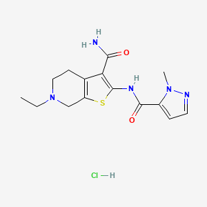 molecular formula C15H20ClN5O2S B2992112 6-乙基-2-(1-甲基-1H-吡唑-5-甲酰胺基)-4,5,6,7-四氢噻吩[2,3-c]吡啶-3-甲酰胺盐酸盐 CAS No. 1184983-02-5