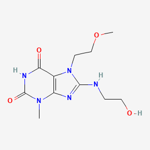 molecular formula C11H17N5O4 B2992119 8-((2-hydroxyethyl)amino)-7-(2-methoxyethyl)-3-methyl-1H-purine-2,6(3H,7H)-dione CAS No. 333769-10-1