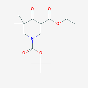 molecular formula C15H25NO5 B2992120 1-叔丁基 3-乙基 5,5-二甲基-4-氧代哌啶-1,3-二羧酸酯 CAS No. 1956365-47-1