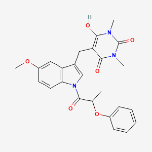 molecular formula C25H25N3O6 B2992129 6-hydroxy-5-{[5-methoxy-1-(2-phenoxypropanoyl)-1H-indol-3-yl]methyl}-1,3-dimethyl-2,4(1H,3H)-pyrimidinedione CAS No. 1192656-67-9
