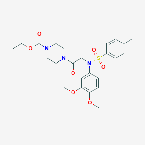 molecular formula C24H31N3O7S B299213 ethyl 4-{N-(3,4-dimethoxyphenyl)-N-[(4-methylphenyl)sulfonyl]glycyl}piperazine-1-carboxylate 