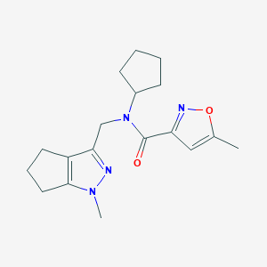 molecular formula C18H24N4O2 B2992132 N-cyclopentyl-5-methyl-N-((1-methyl-1,4,5,6-tetrahydrocyclopenta[c]pyrazol-3-yl)methyl)isoxazole-3-carboxamide CAS No. 2034284-74-5