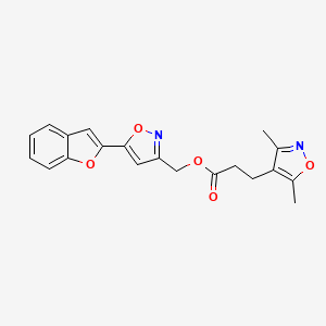 molecular formula C20H18N2O5 B2992138 (5-(Benzofuran-2-yl)isoxazol-3-yl)methyl 3-(3,5-dimethylisoxazol-4-yl)propanoate CAS No. 1209727-44-5