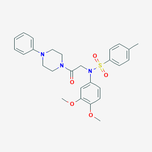 molecular formula C27H31N3O5S B299214 N-(3,4-dimethoxyphenyl)-4-methyl-N-[2-oxo-2-(4-phenylpiperazin-1-yl)ethyl]benzenesulfonamide 