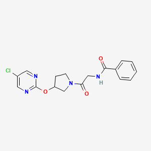 molecular formula C17H17ClN4O3 B2992145 N-(2-(3-((5-chloropyrimidin-2-yl)oxy)pyrrolidin-1-yl)-2-oxoethyl)benzamide CAS No. 2034575-09-0