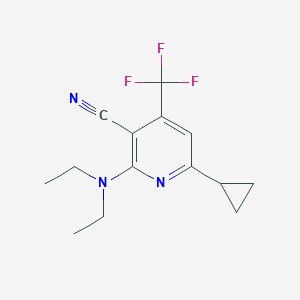molecular formula C14H16F3N3 B2992146 6-Cyclopropyl-2-(diethylamino)-4-(trifluoromethyl)pyridine-3-carbonitrile CAS No. 478049-67-1