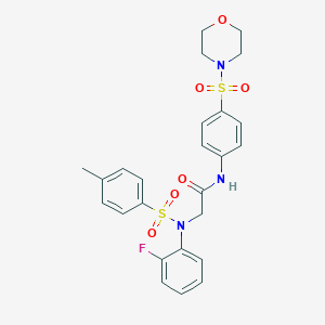molecular formula C25H26FN3O6S2 B299215 2-{2-fluoro[(4-methylphenyl)sulfonyl]anilino}-N-[4-(morpholin-4-ylsulfonyl)phenyl]acetamide 