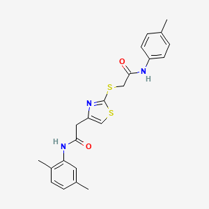 molecular formula C22H23N3O2S2 B2992156 N-(2,5-二甲基苯基)-2-(2-((2-氧代-2-(对甲苯胺)乙基)硫代)噻唑-4-基)乙酰胺 CAS No. 942001-61-8