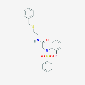 molecular formula C24H25FN2O3S2 B299218 N-[2-(benzylsulfanyl)ethyl]-2-{2-fluoro[(4-methylphenyl)sulfonyl]anilino}acetamide 