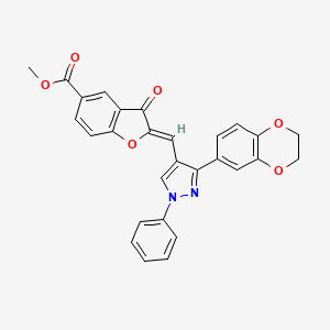 molecular formula C28H20N2O6 B2992188 (Z)-甲基 2-((3-(2,3-二氢苯并[b][1,4]二氧杂环-6-基)-1-苯基-1H-吡唑-4-基)亚甲基)-3-氧代-2,3-二氢苯并呋喃-5-甲酸酯 CAS No. 956705-60-5