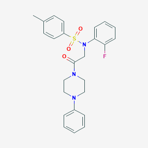 molecular formula C25H26FN3O3S B299219 N-(2-fluorophenyl)-4-methyl-N-[2-oxo-2-(4-phenyl-1-piperazinyl)ethyl]benzenesulfonamide 