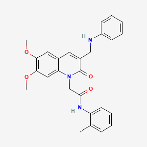 molecular formula C27H27N3O4 B2992198 2-(6,7-二甲氧基-2-氧代-3-((苯氨基)甲基)喹啉-1(2H)-基)-N-(邻甲苯基)乙酰胺 CAS No. 894548-01-7