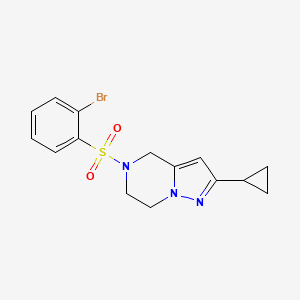 molecular formula C15H16BrN3O2S B2992200 5-((2-Bromophenyl)sulfonyl)-2-cyclopropyl-4,5,6,7-tetrahydropyrazolo[1,5-a]pyrazine CAS No. 2034607-08-2