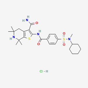 molecular formula C26H37ClN4O4S2 B2992203 2-(4-(N-环己基-N-甲基磺酰胺)苯甲酰胺)-5,5,7,7-四甲基-4,5,6,7-四氢噻吩并[2,3-c]吡啶-3-甲酰胺盐酸盐 CAS No. 1215347-99-1