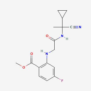 molecular formula C16H18FN3O3 B2992209 Methyl 2-({[(1-cyano-1-cyclopropylethyl)carbamoyl]methyl}amino)-4-fluorobenzoate CAS No. 1252535-58-2