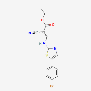 molecular formula C15H12BrN3O2S B2992215 3-[[5-(4-溴苯基)-1,3-噻唑-2-基]氨基]-2-氰基丙-2-烯酸乙酯 CAS No. 1024726-41-7