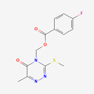 molecular formula C13H12FN3O3S B2992222 (6-Methyl-3-methylsulfanyl-5-oxo-1,2,4-triazin-4-yl)methyl 4-fluorobenzoate CAS No. 877642-78-9