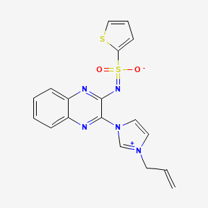 molecular formula C18H15N5O2S2 B2992226 (3-(1-allyl-1H-imidazol-3-ium-3-yl)quinoxalin-2-yl)(thiophen-2-ylsulfonyl)amide CAS No. 1264300-15-3