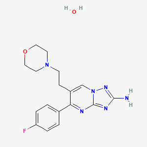 molecular formula C17H21FN6O2 B2992229 5-(4-Fluorophenyl)-6-[2-(4-morpholinyl)ethyl][1,2,4]triazolo[1,5-a]pyrimidin-2-amine hydrate CAS No. 1052545-36-4
