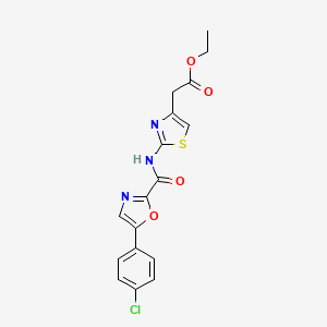 molecular formula C17H14ClN3O4S B2992238 2-(2-(5-(4-氯苯基)恶唑-2-甲酰胺)噻唑-4-基)乙酸乙酯 CAS No. 1795482-51-7