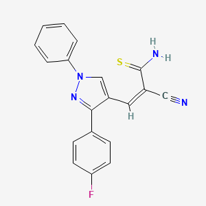 molecular formula C19H13FN4S B2992242 (Z)-2-cyano-3-[3-(4-fluorophenyl)-1-phenylpyrazol-4-yl]prop-2-enethioamide CAS No. 1322279-46-8