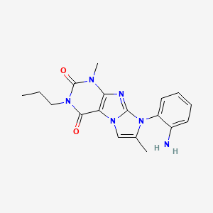molecular formula C18H20N6O2 B2992246 8-(2-Aminophenyl)-1,7-dimethyl-3-propyl-1,3,5-trihydro-4-imidazolino[1,2-h]pur ine-2,4-dione CAS No. 919041-28-4