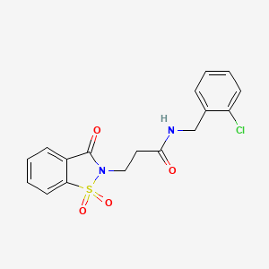 molecular formula C17H15ClN2O4S B2992265 N-(2-chlorobenzyl)-3-(1,1-dioxido-3-oxobenzo[d]isothiazol-2(3H)-yl)propanamide CAS No. 899954-50-8