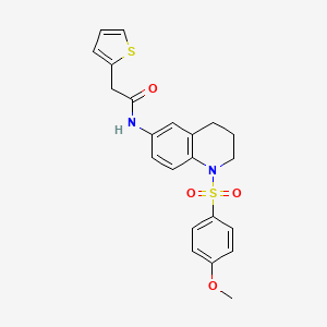 molecular formula C22H22N2O4S2 B2992266 N-(1-((4-methoxyphenyl)sulfonyl)-1,2,3,4-tetrahydroquinolin-6-yl)-2-(thiophen-2-yl)acetamide CAS No. 955776-43-9