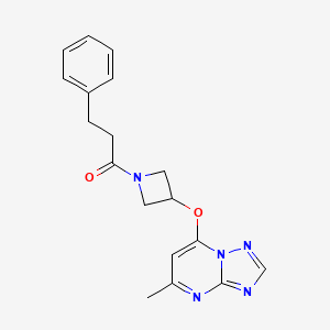 molecular formula C18H19N5O2 B2992272 1-[3-({5-Methyl-[1,2,4]triazolo[1,5-a]pyrimidin-7-yl}oxy)azetidin-1-yl]-3-phenylpropan-1-one CAS No. 2097863-18-6