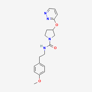 molecular formula C18H22N4O3 B2992277 N-(4-methoxyphenethyl)-3-(pyridazin-3-yloxy)pyrrolidine-1-carboxamide CAS No. 2034452-06-5