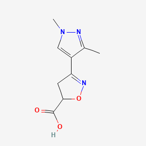 molecular formula C9H11N3O3 B2992287 3-(1,3-Dimethyl-1H-pyrazol-4-YL)-4,5-dihydroisoxazole-5-carboxylic acid CAS No. 1006454-88-1