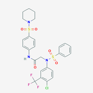 molecular formula C26H25ClF3N3O5S2 B299229 2-[4-chloro(phenylsulfonyl)-3-(trifluoromethyl)anilino]-N-[4-(1-piperidinylsulfonyl)phenyl]acetamide 