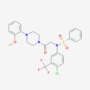 molecular formula C26H25ClF3N3O4S B299231 N-[4-chloro-3-(trifluoromethyl)phenyl]-N-{2-[4-(2-methoxyphenyl)-1-piperazinyl]-2-oxoethyl}benzenesulfonamide 