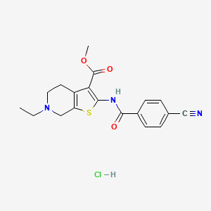 molecular formula C19H20ClN3O3S B2992318 Methyl 2-(4-cyanobenzamido)-6-ethyl-4,5,6,7-tetrahydrothieno[2,3-c]pyridine-3-carboxylate hydrochloride CAS No. 1189491-34-6