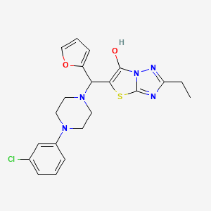 molecular formula C21H22ClN5O2S B2992320 5-((4-(3-氯苯基)哌嗪-1-基)(呋喃-2-基)甲基)-2-乙基噻唑并[3,2-b][1,2,4]三唑-6-醇 CAS No. 886914-51-8