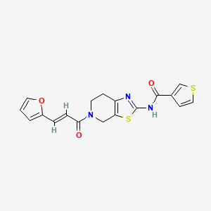 molecular formula C18H15N3O3S2 B2992336 (E)-N-(5-(3-(furan-2-yl)acryloyl)-4,5,6,7-tetrahydrothiazolo[5,4-c]pyridin-2-yl)thiophene-3-carboxamide CAS No. 1428381-87-6