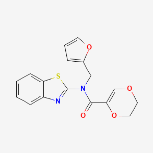 molecular formula C17H14N2O4S B2992337 N-(benzo[d]thiazol-2-yl)-N-(furan-2-ylmethyl)-5,6-dihydro-1,4-dioxine-2-carboxamide CAS No. 922385-94-2