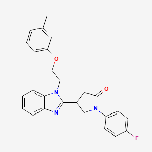 molecular formula C26H24FN3O2 B2992338 1-(4-fluorophenyl)-4-(1-(2-(m-tolyloxy)ethyl)-1H-benzo[d]imidazol-2-yl)pyrrolidin-2-one CAS No. 883649-77-2