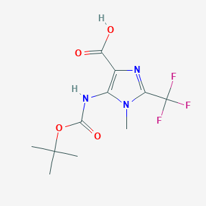molecular formula C11H14F3N3O4 B2992346 5-(叔丁氧羰基氨基)-1-甲基-2-(三氟甲基)咪唑-4-羧酸 CAS No. 2250242-94-3