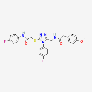 molecular formula C26H23F2N5O3S B2992347 N-(4-氟苯基)-2-((4-(4-氟苯基)-5-((2-(4-甲氧基苯基)乙酰氨基)甲基)-4H-1,2,4-三唑-3-基)硫代)乙酰胺 CAS No. 394244-34-9