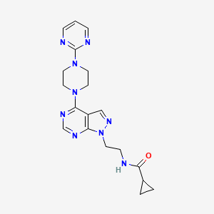 molecular formula C19H23N9O B2992354 N-(2-(4-(4-(pyrimidin-2-yl)piperazin-1-yl)-1H-pyrazolo[3,4-d]pyrimidin-1-yl)ethyl)cyclopropanecarboxamide CAS No. 1021025-29-5