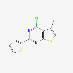 molecular formula C12H9ClN2S2 B2992370 4-Chloro-5,6-dimethyl-2-(thiophen-2-yl)thieno[2,3-d]pyrimidine CAS No. 851208-04-3