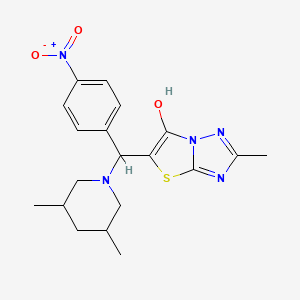 molecular formula C19H23N5O3S B2992400 5-((3,5-Dimethylpiperidin-1-yl)(4-nitrophenyl)methyl)-2-methylthiazolo[3,2-b][1,2,4]triazol-6-ol CAS No. 1008248-07-4