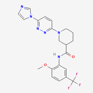 molecular formula C21H21F3N6O2 B2992453 1-(6-(1H-imidazol-1-yl)pyridazin-3-yl)-N-(2-methoxy-5-(trifluoromethyl)phenyl)piperidine-3-carboxamide CAS No. 1286717-08-5