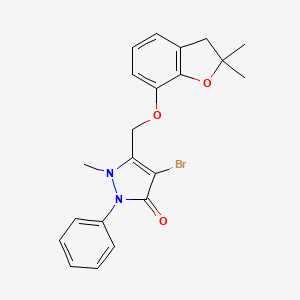 molecular formula C21H21BrN2O3 B2992460 3-((2,2-Dimethyl(3-oxaindan-4-yloxy))methyl)-4-bromo-2-methyl-1-phenyl-3-pyrazolin-5-one CAS No. 1024082-62-9