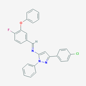 molecular formula C28H19ClFN3O B299248 N-[3-(4-chlorophenyl)-1-phenyl-1H-pyrazol-5-yl]-N-(4-fluoro-3-phenoxybenzylidene)amine 