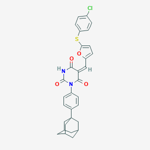 molecular formula C31H27ClN2O4S B299251 1-[4-(1-adamantyl)phenyl]-5-({5-[(4-chlorophenyl)sulfanyl]-2-furyl}methylene)-2,4,6(1H,3H,5H)-pyrimidinetrione 