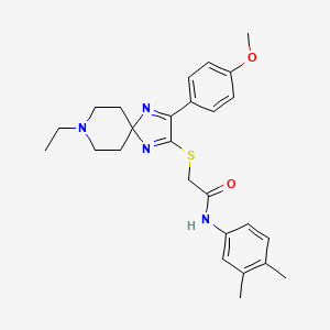 molecular formula C26H32N4O2S B2992513 N-(3,4-dimethylphenyl)-2-((8-ethyl-3-(4-methoxyphenyl)-1,4,8-triazaspiro[4.5]deca-1,3-dien-2-yl)thio)acetamide CAS No. 1189933-75-2
