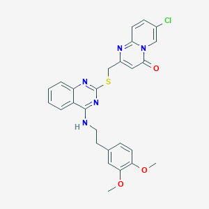 molecular formula C27H24ClN5O3S B2992522 7-Chloro-2-[[4-[2-(3,4-dimethoxyphenyl)ethylamino]quinazolin-2-yl]sulfanylmethyl]pyrido[1,2-a]pyrimidin-4-one CAS No. 422533-70-8